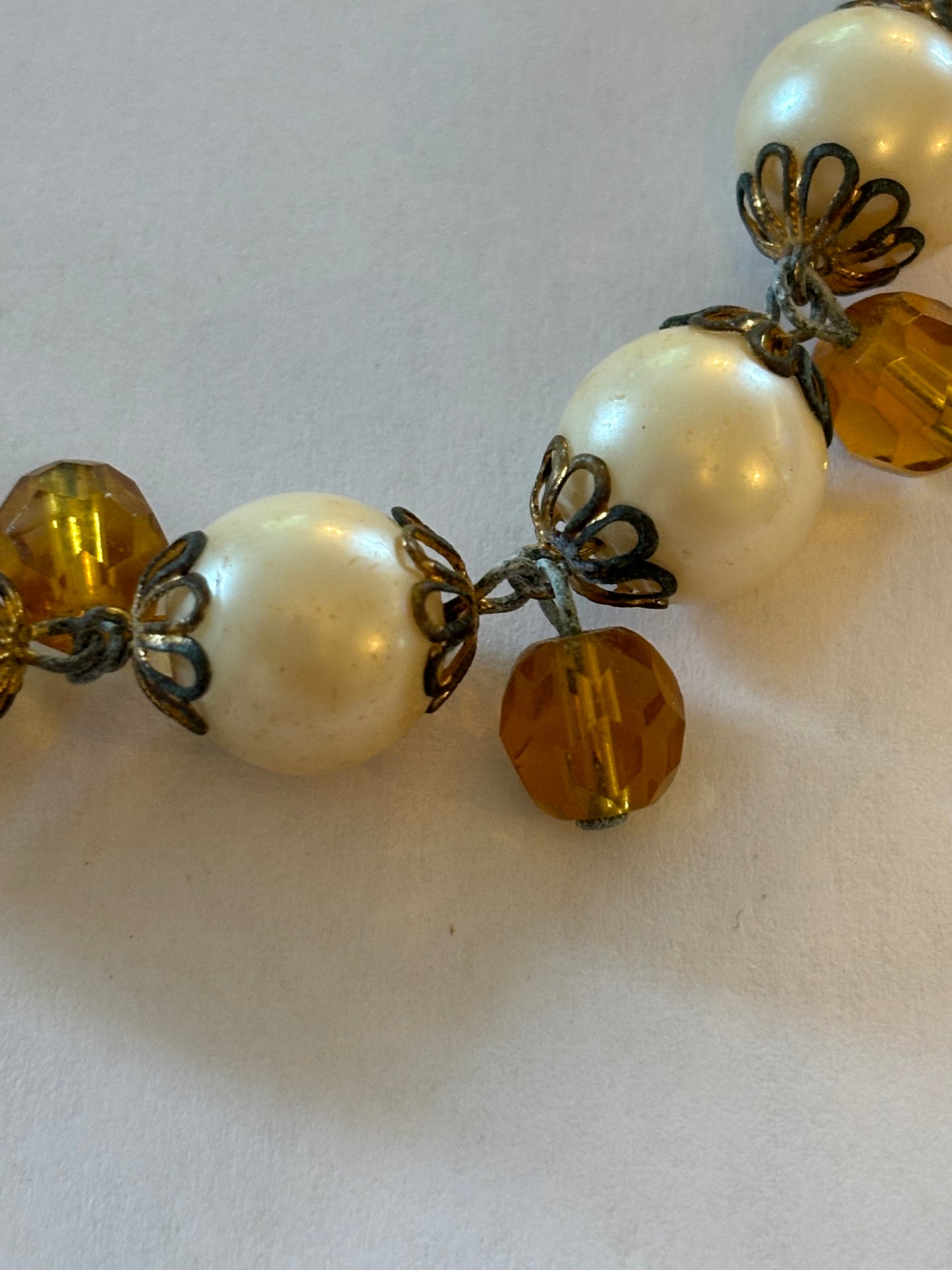 Pearl style and gold bead ornate necklace