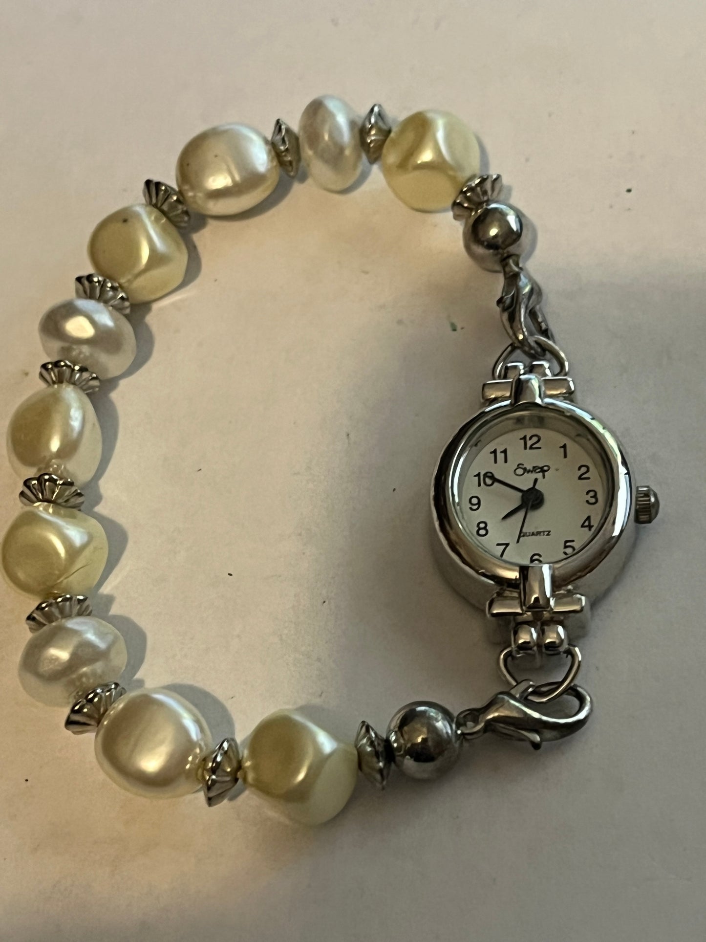 Swap Silver Ladies Pearlescent Bead Watch - Untested