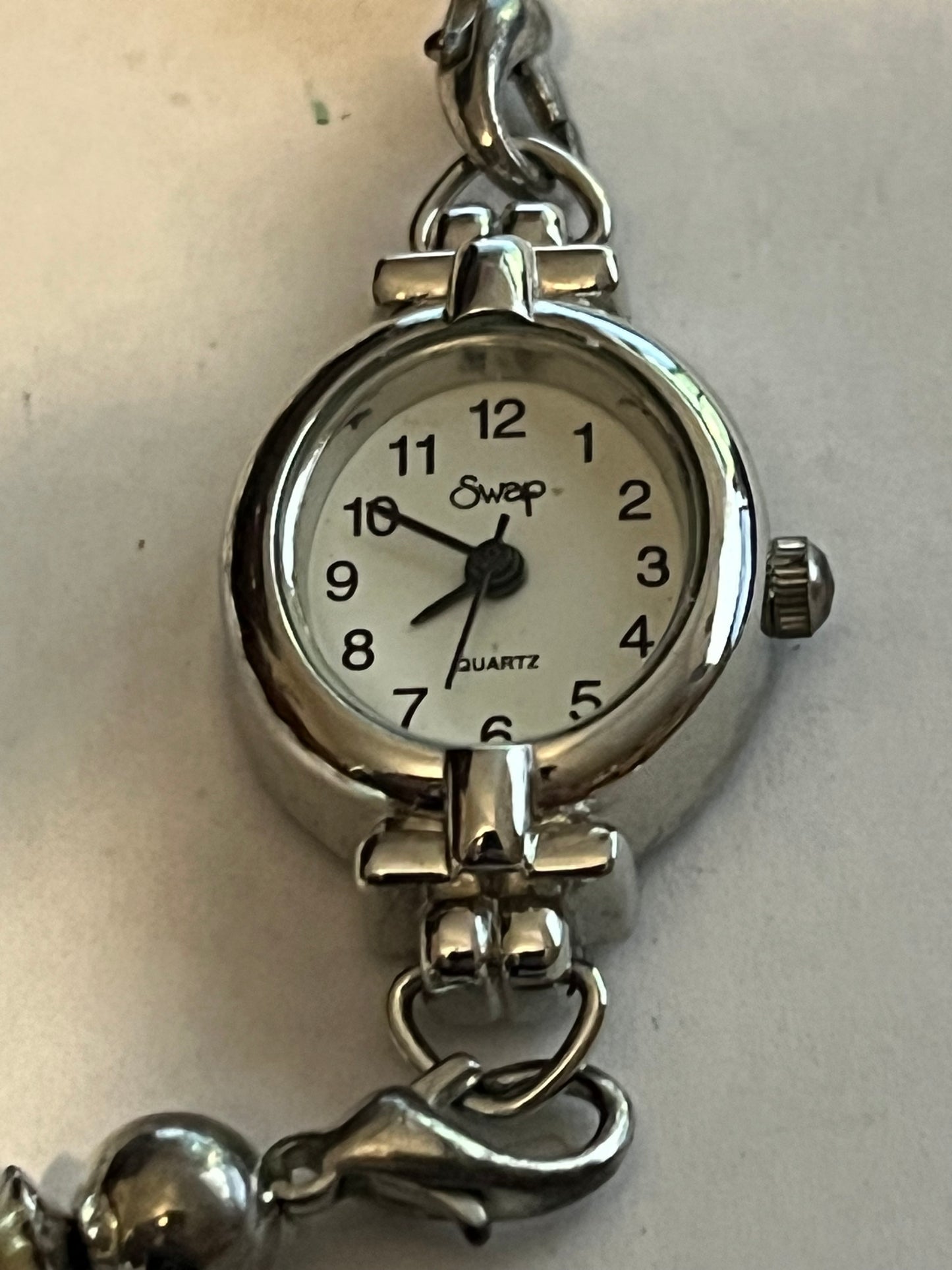 Swap Silver Ladies Pearlescent Bead Watch - Untested