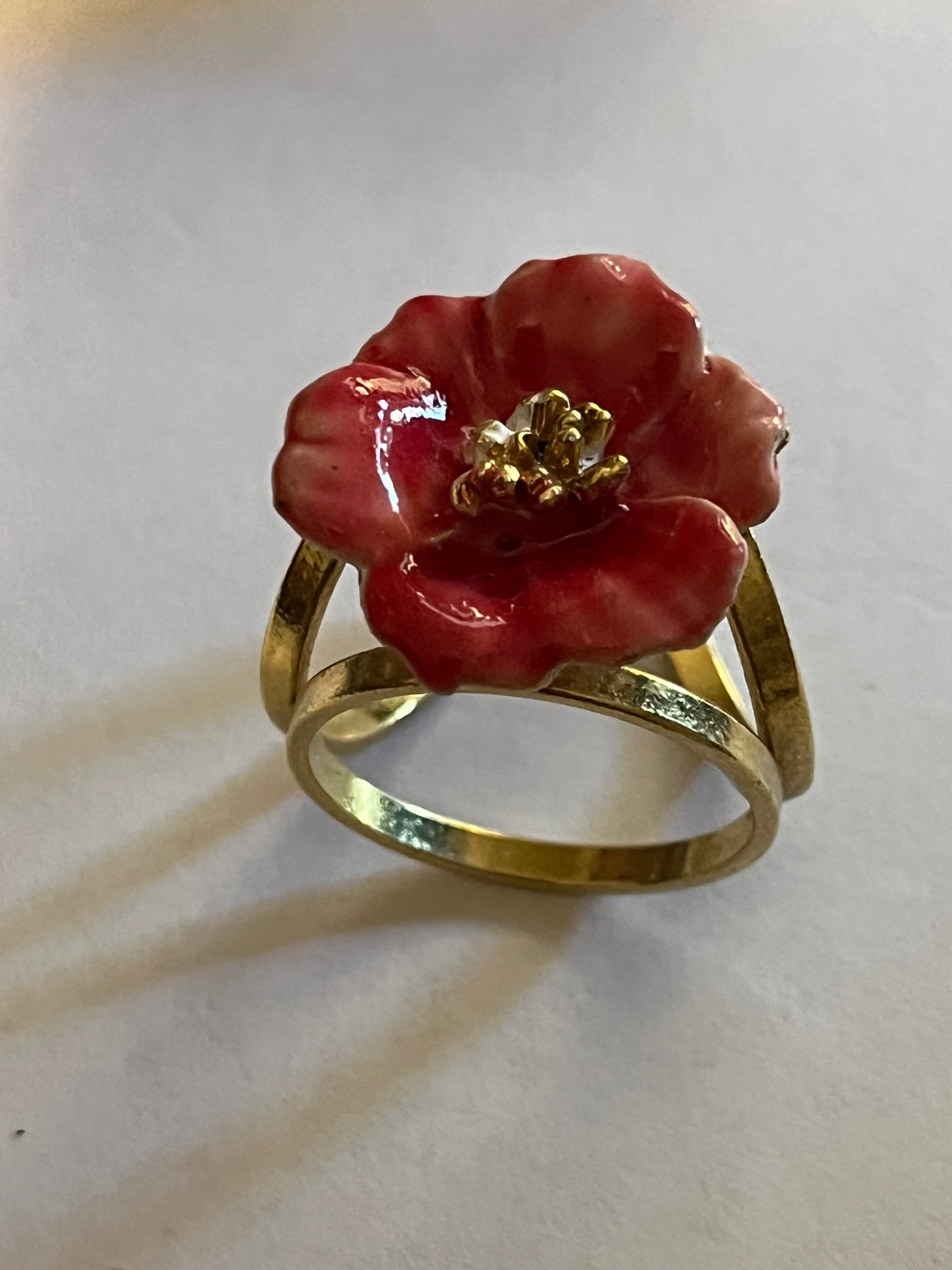 Gold and Red Flower Scarf Ring