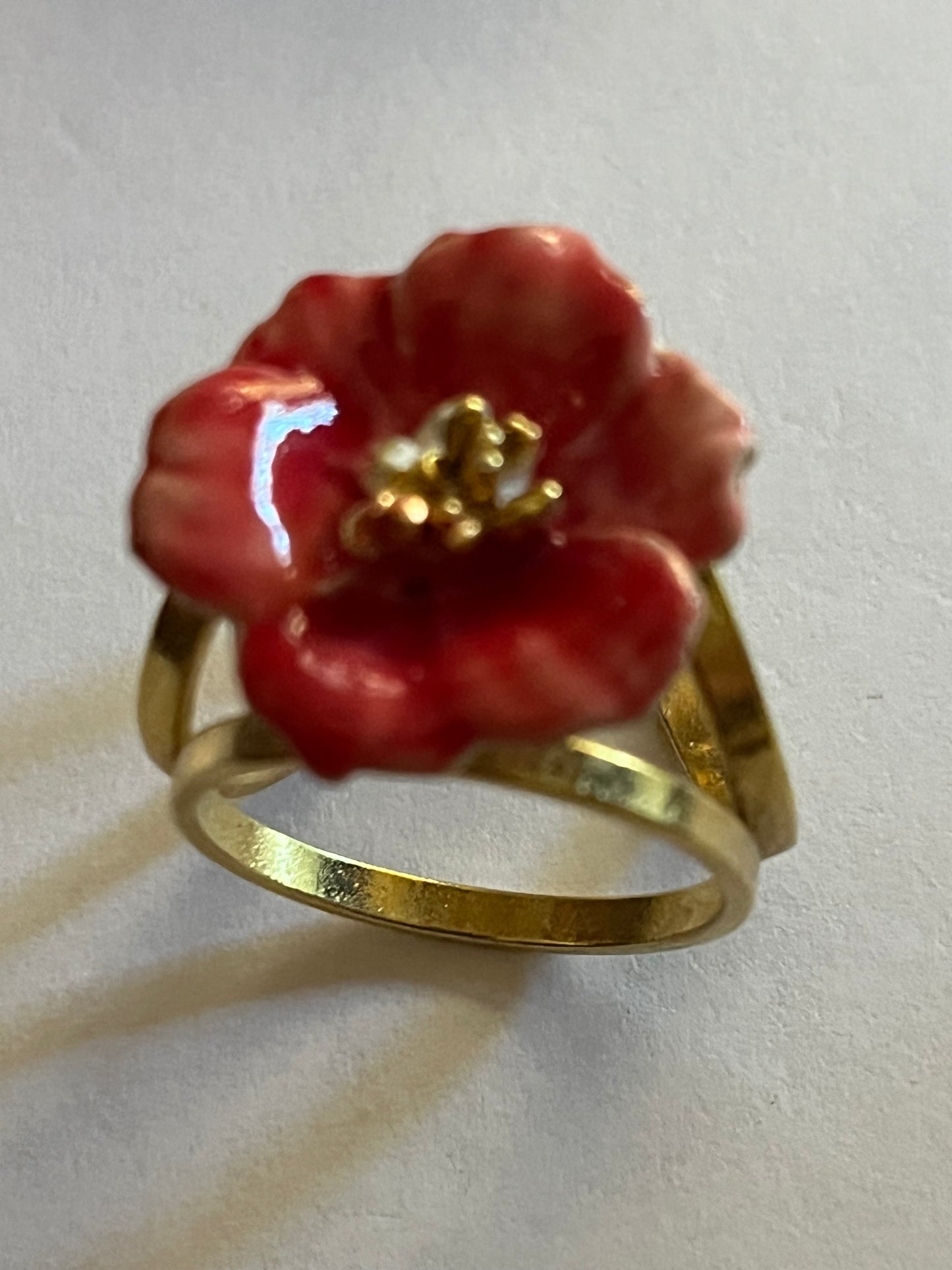 Gold and Red Flower Scarf Ring