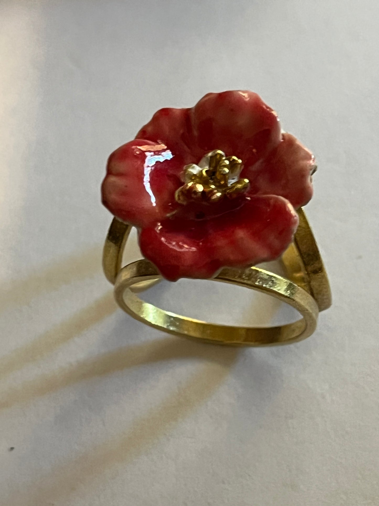 Gold and Red Flower Scarf Ring