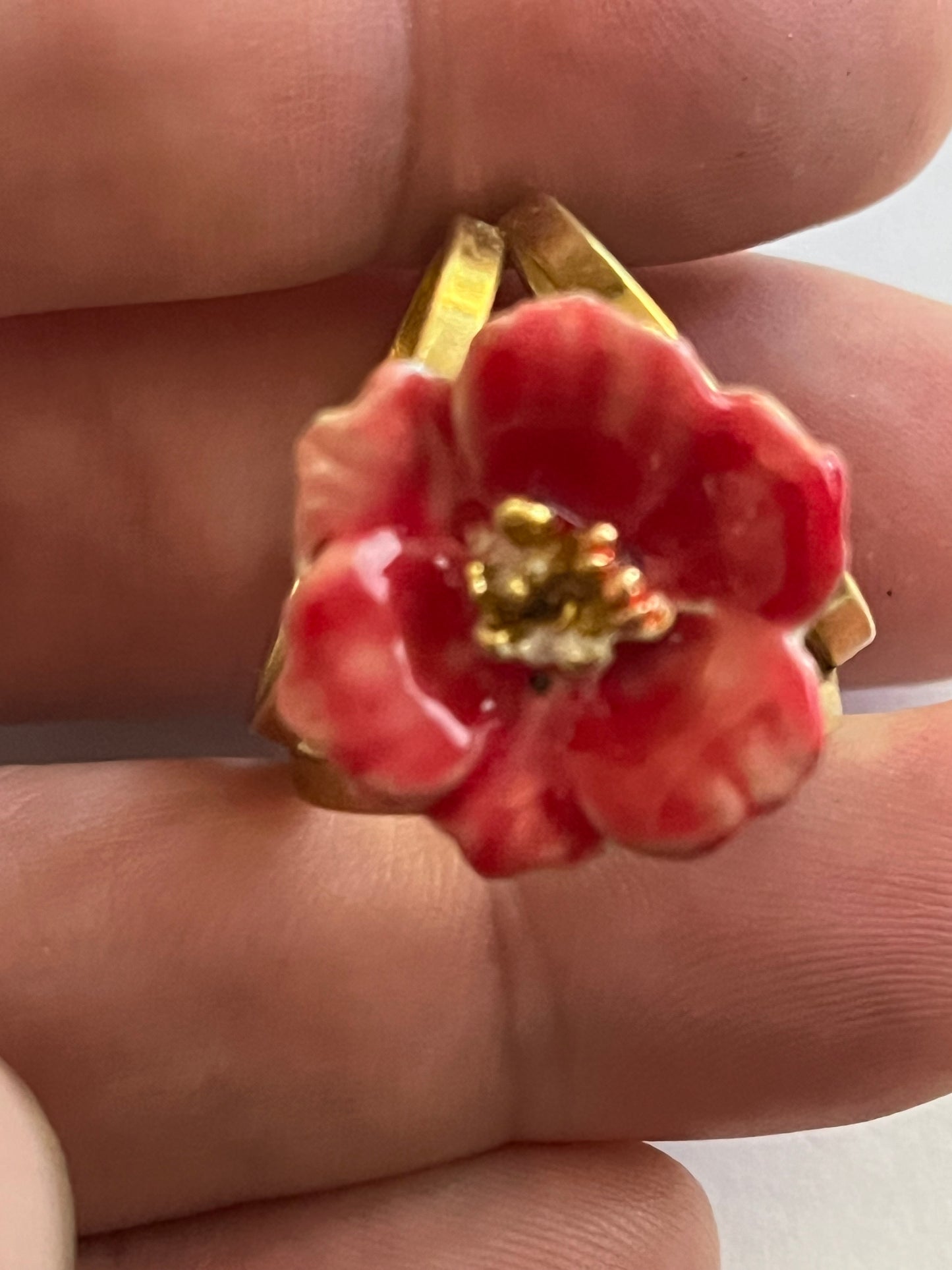 Gold and Red Flower Scarf Ring