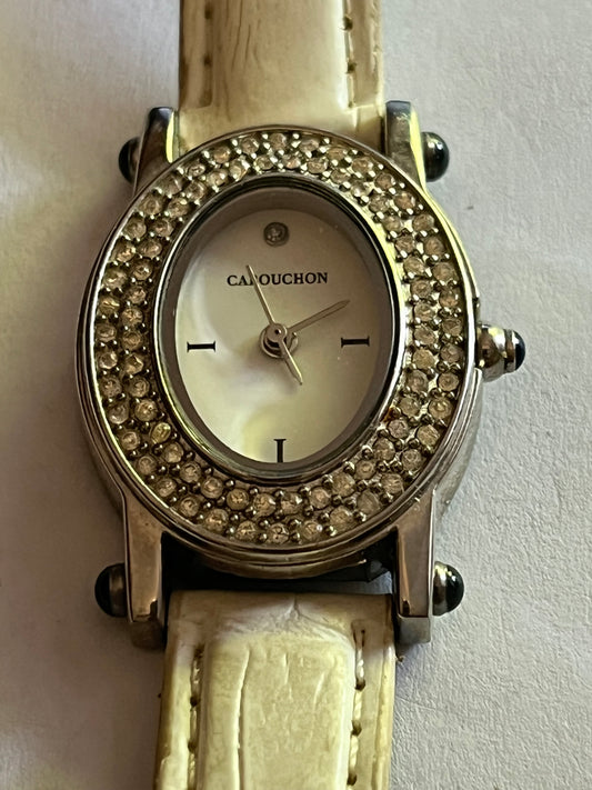 Cabouchon silver and white vintage ladies wristwatch - Untested