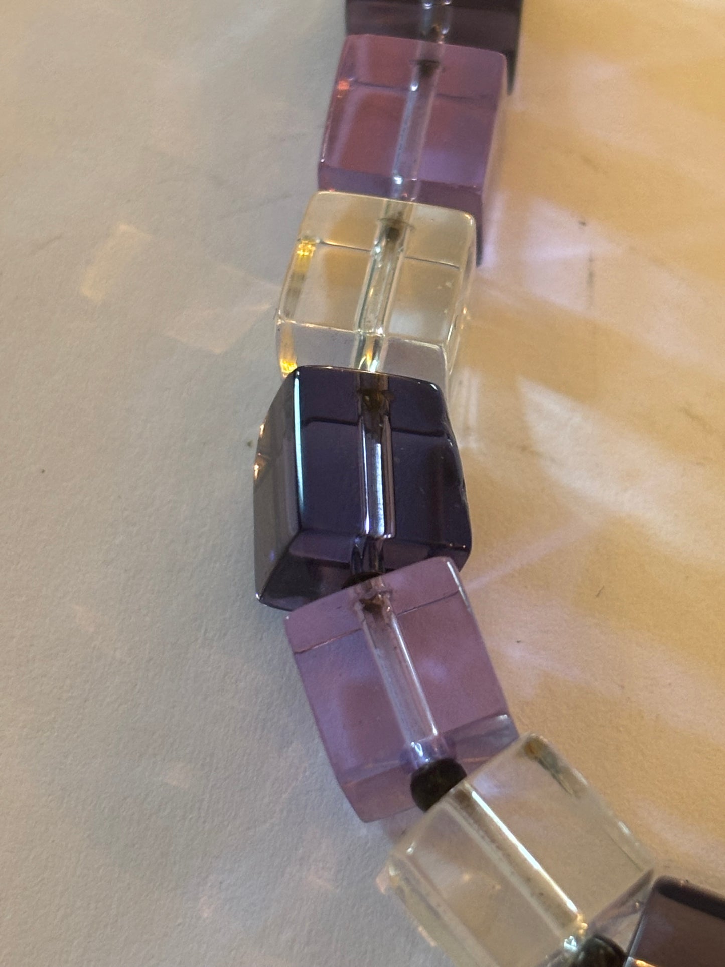 Clear and purple block necklace with t-bar