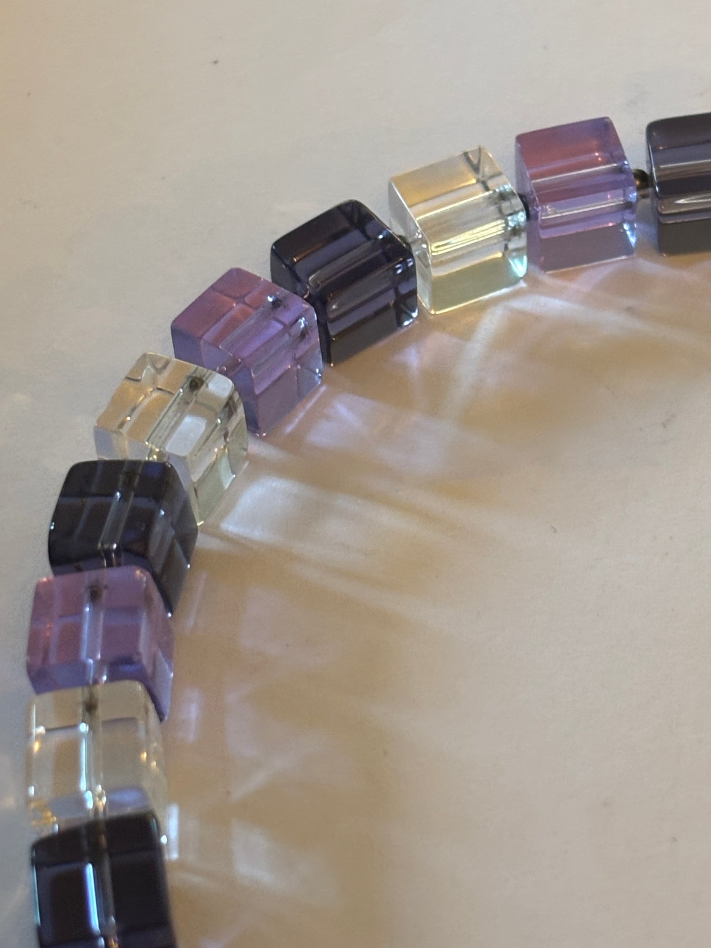 Clear and purple block necklace with t-bar