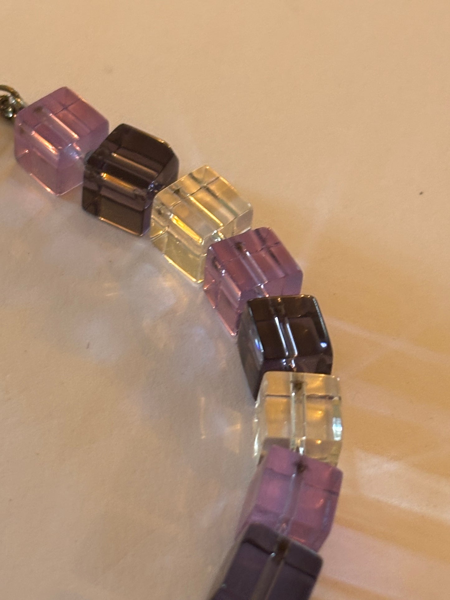 Clear and purple block necklace with t-bar