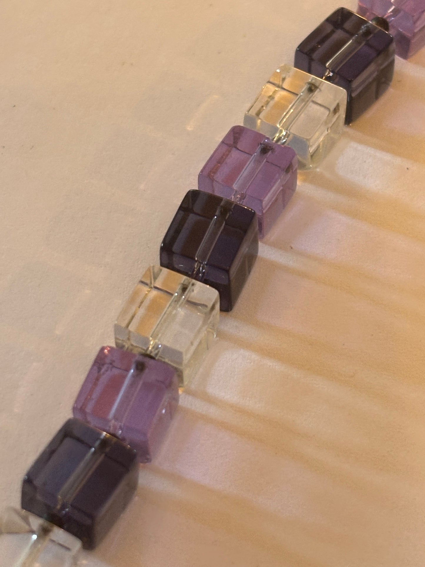 Clear and purple block necklace with t-bar