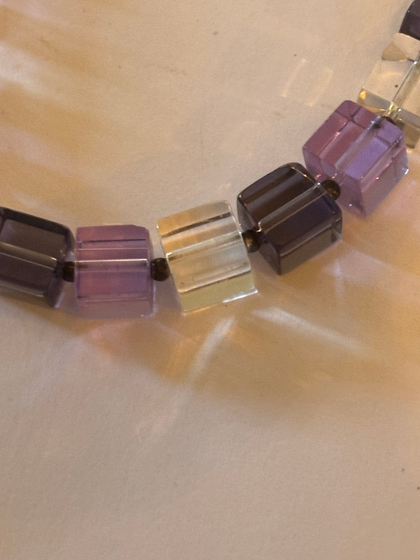 Clear and purple block necklace with t-bar