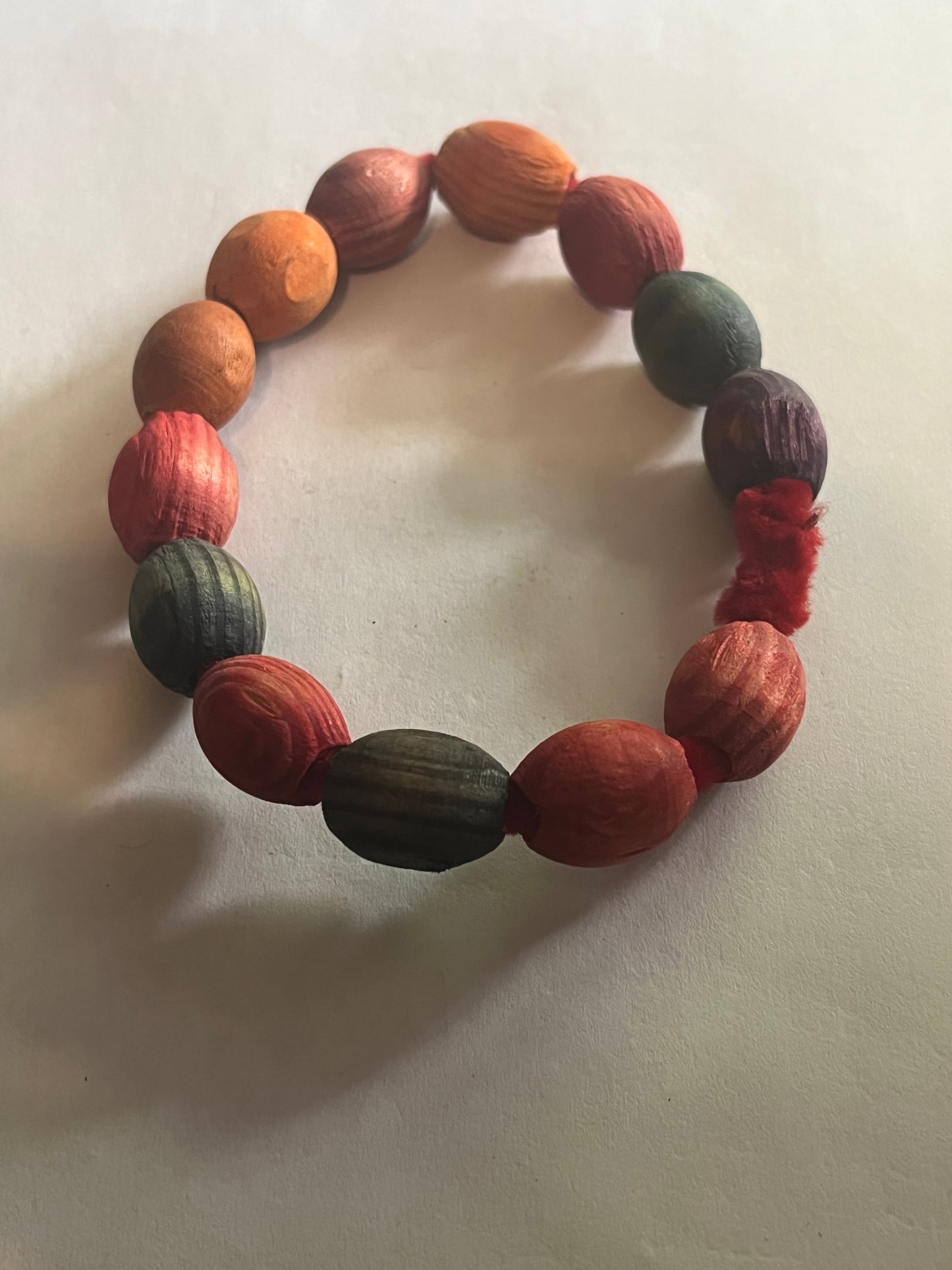 Coloured natural wooden bead bracelet