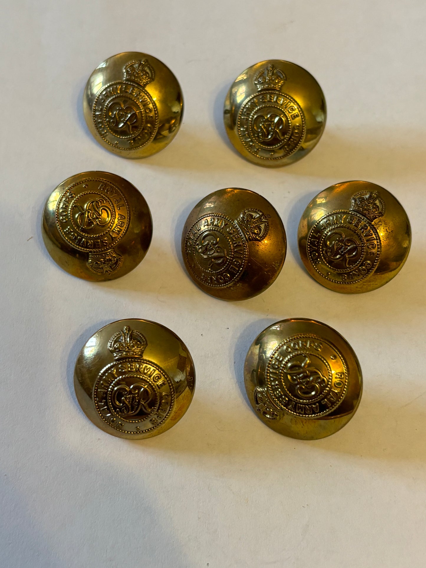 Royal Army Service Corps Brass Dress Buttons x7