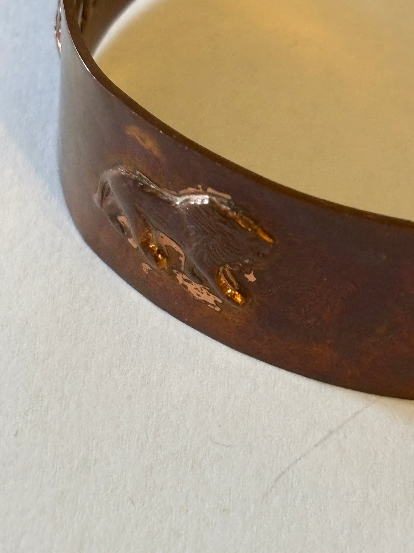 Copper open bangle with Elephants and Lions