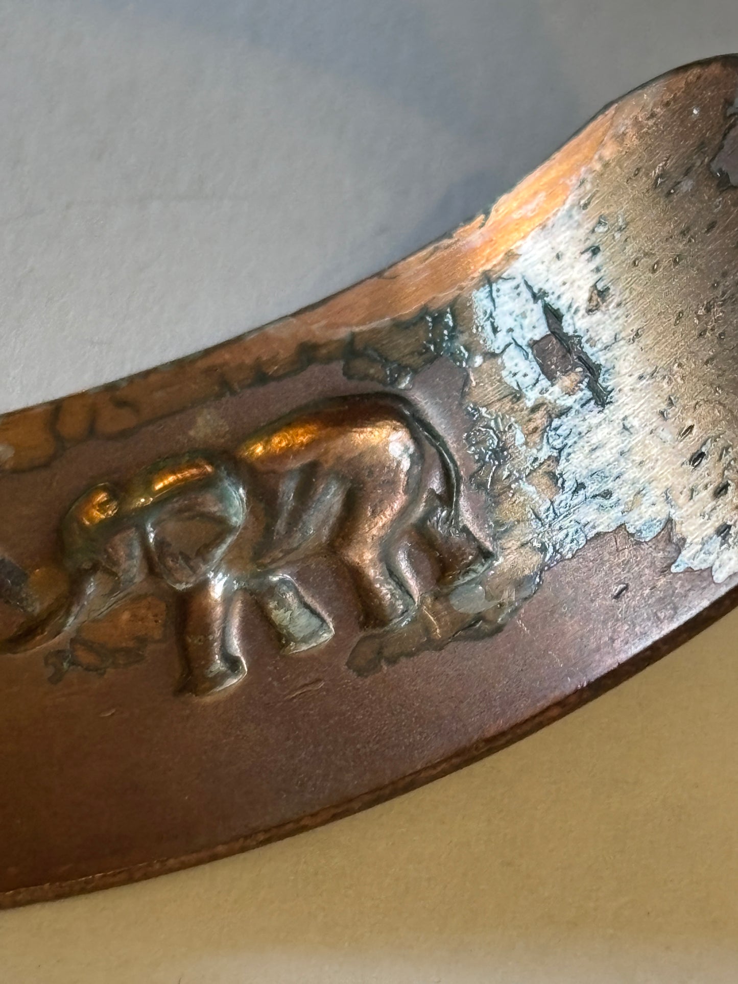 Copper open bangle with Elephants and Lions