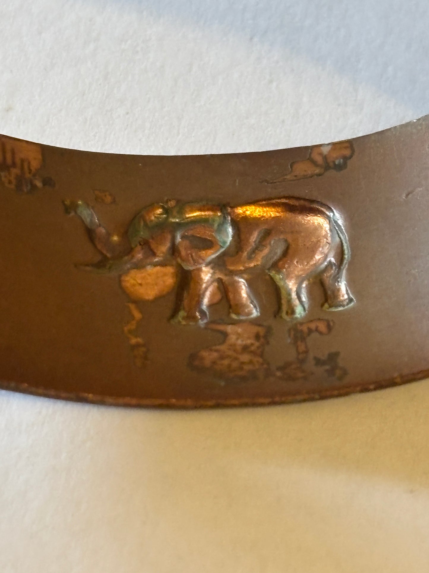 Copper open bangle with Elephants and Lions