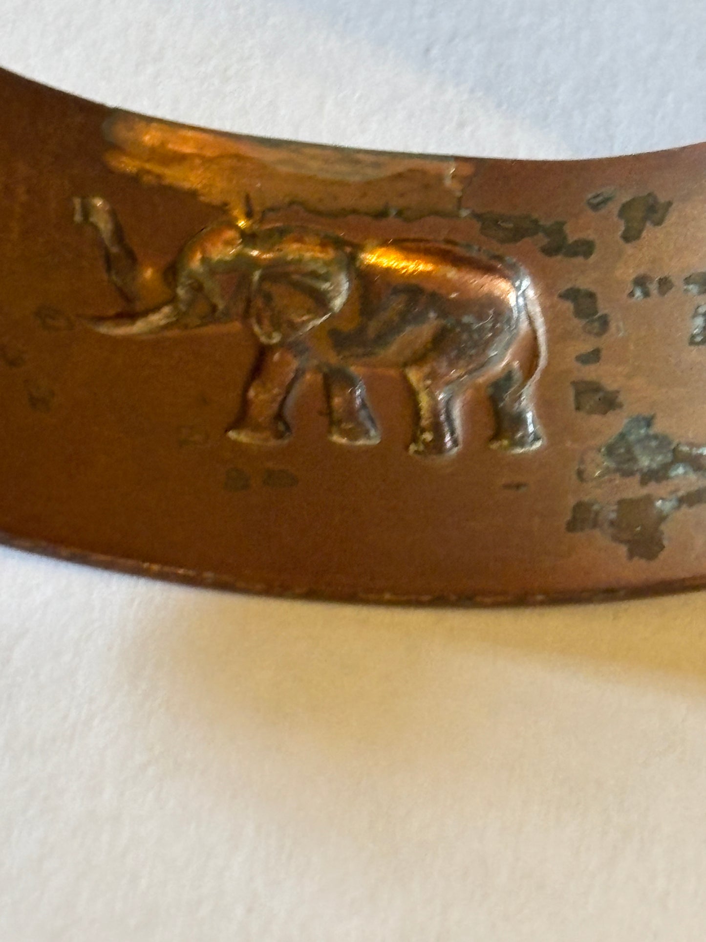 Copper open bangle with Elephants and Lions