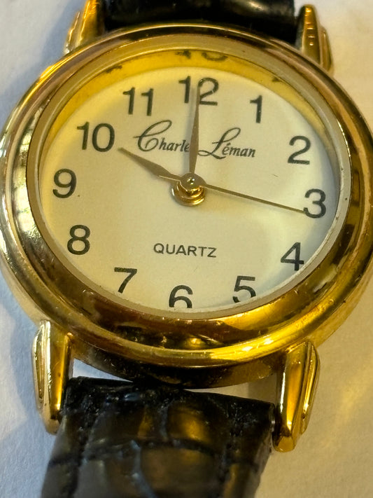 Charles Leman Gold and Black Ladies Dress Watch - Untested