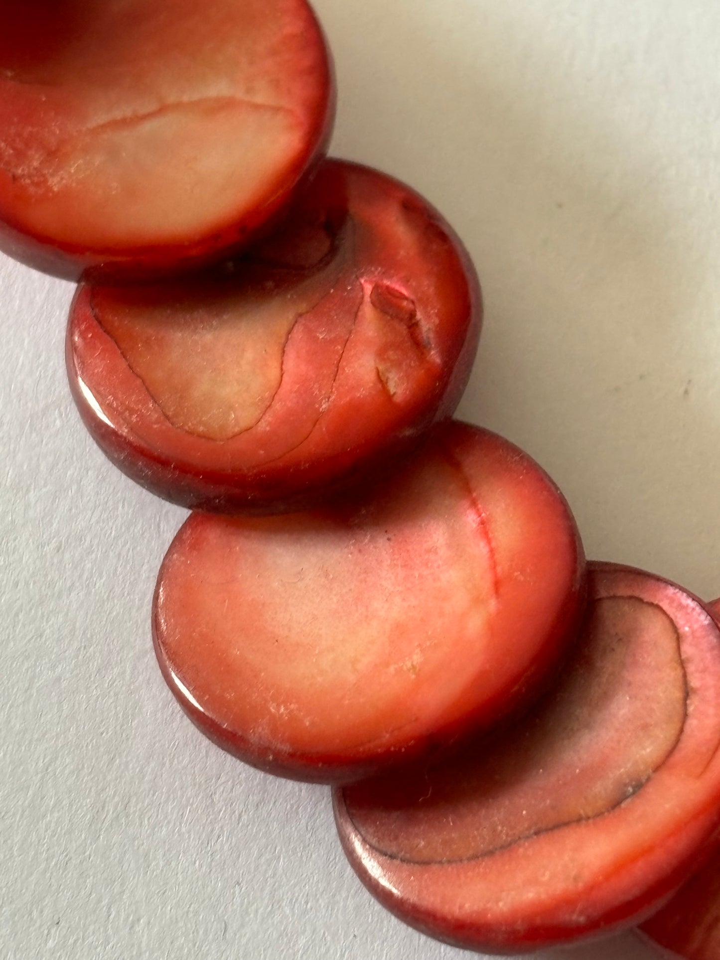 Pearlescent red disc necklace