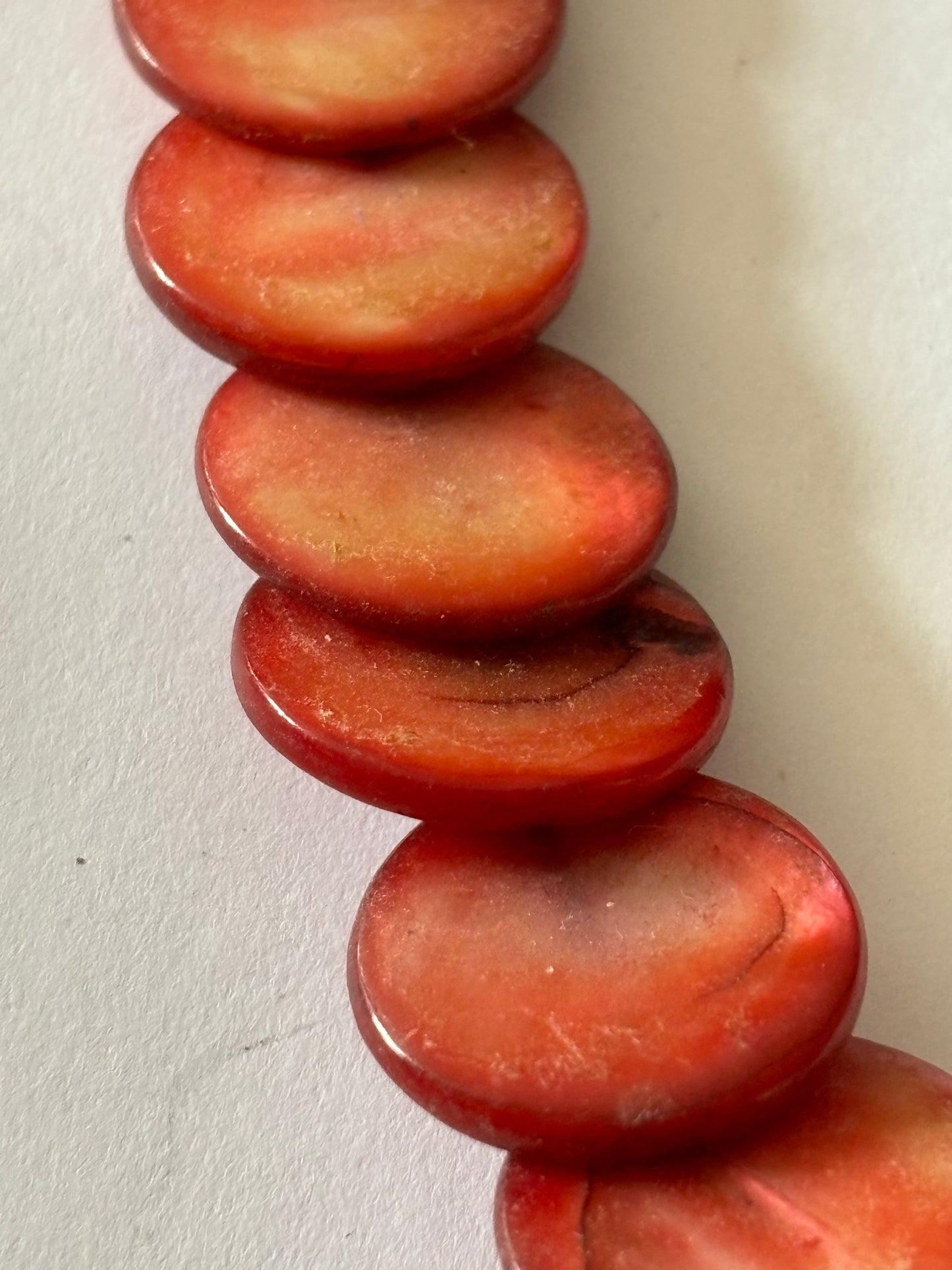 Pearlescent red disc necklace