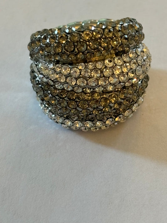 Silver and grey diamante stretch strap ring