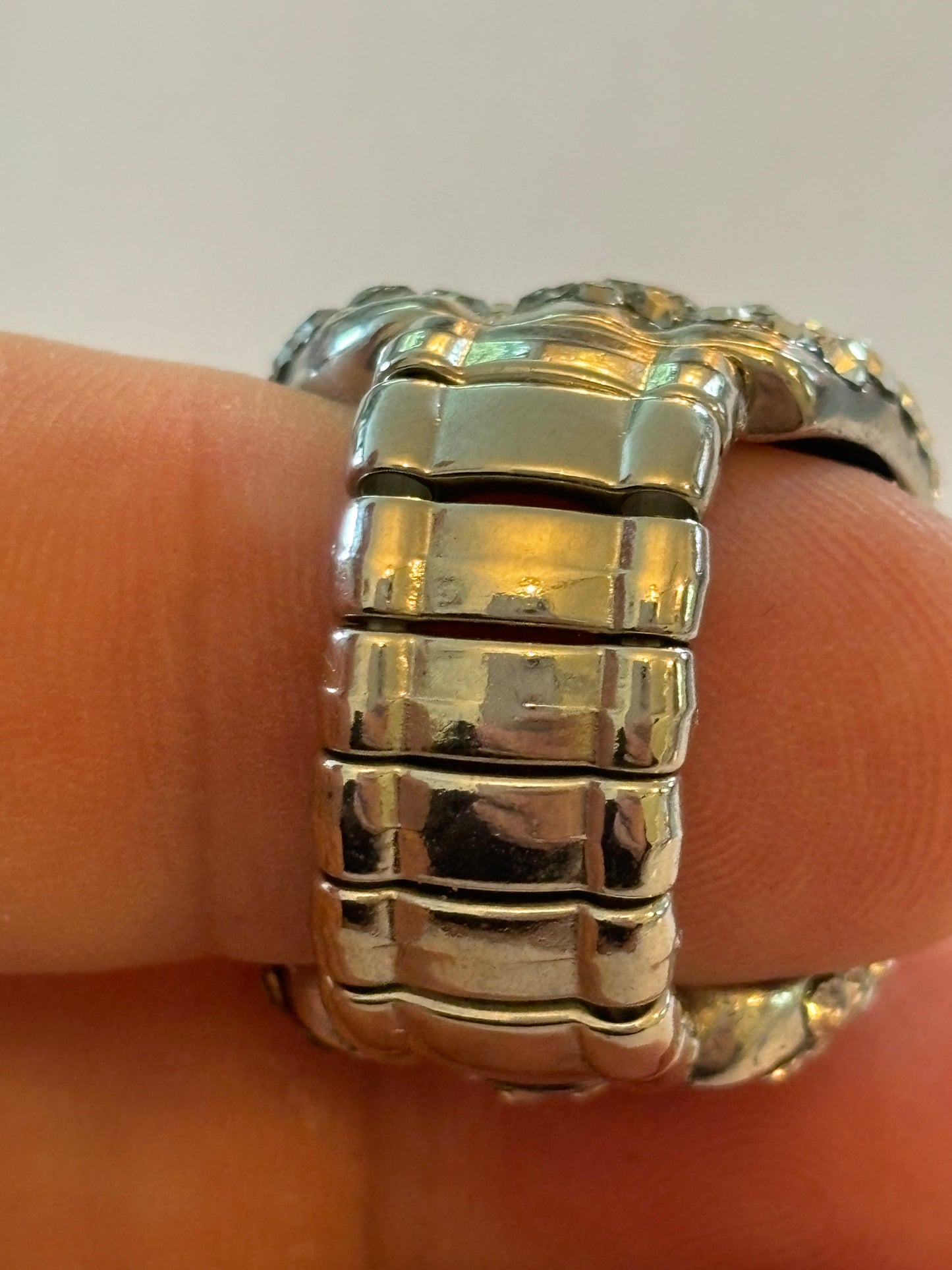 Silver and grey diamante stretch strap ring