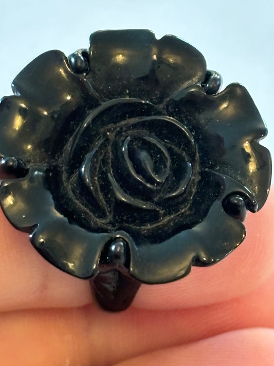 Black metal Flower (Rose) Ring - Size M