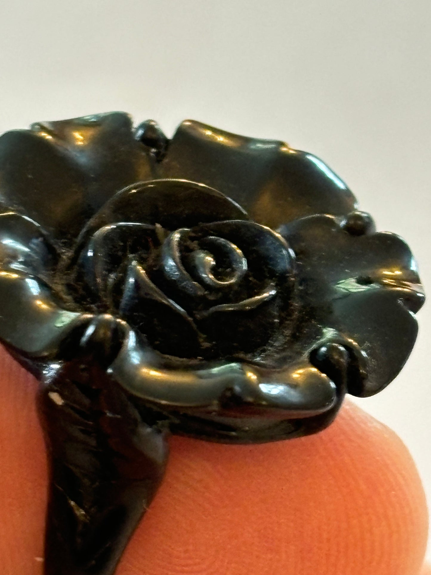 Black metal Flower (Rose) Ring - Size M