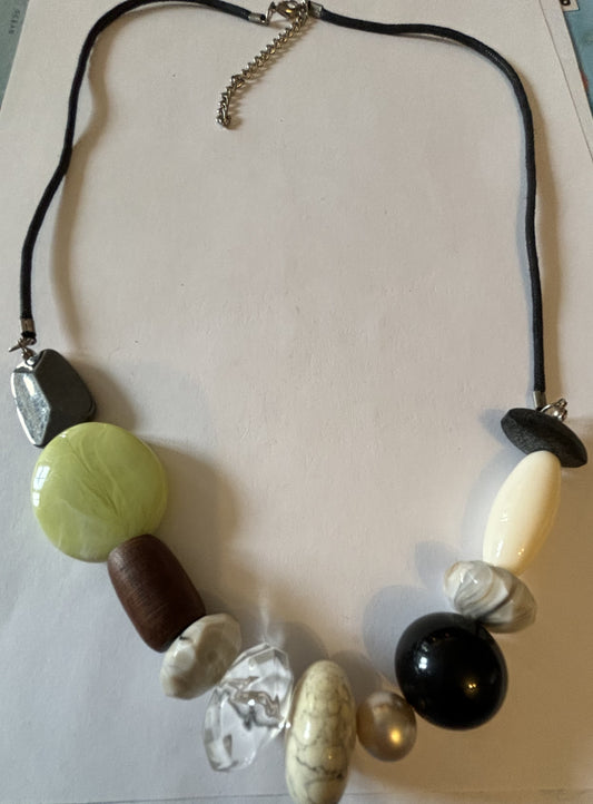 Dark String Necklace with Varied size and shape beads