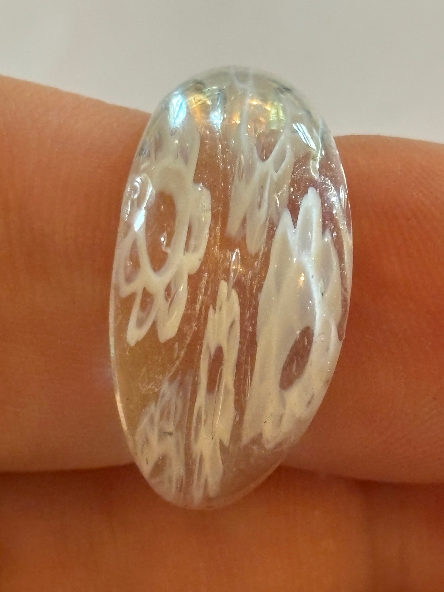 Clear resin ring with white streaks - Size P