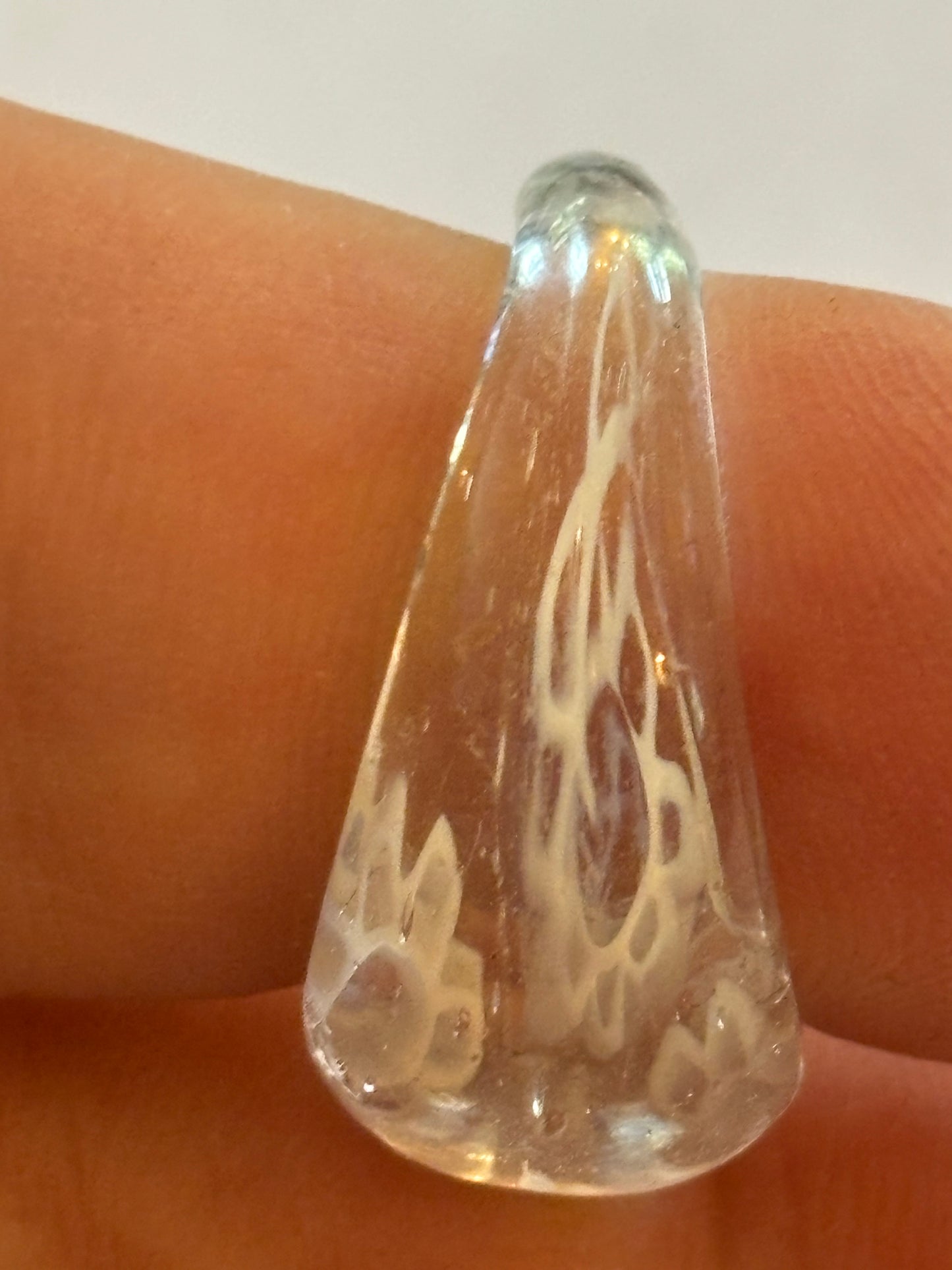 Clear resin ring with white streaks - Size P