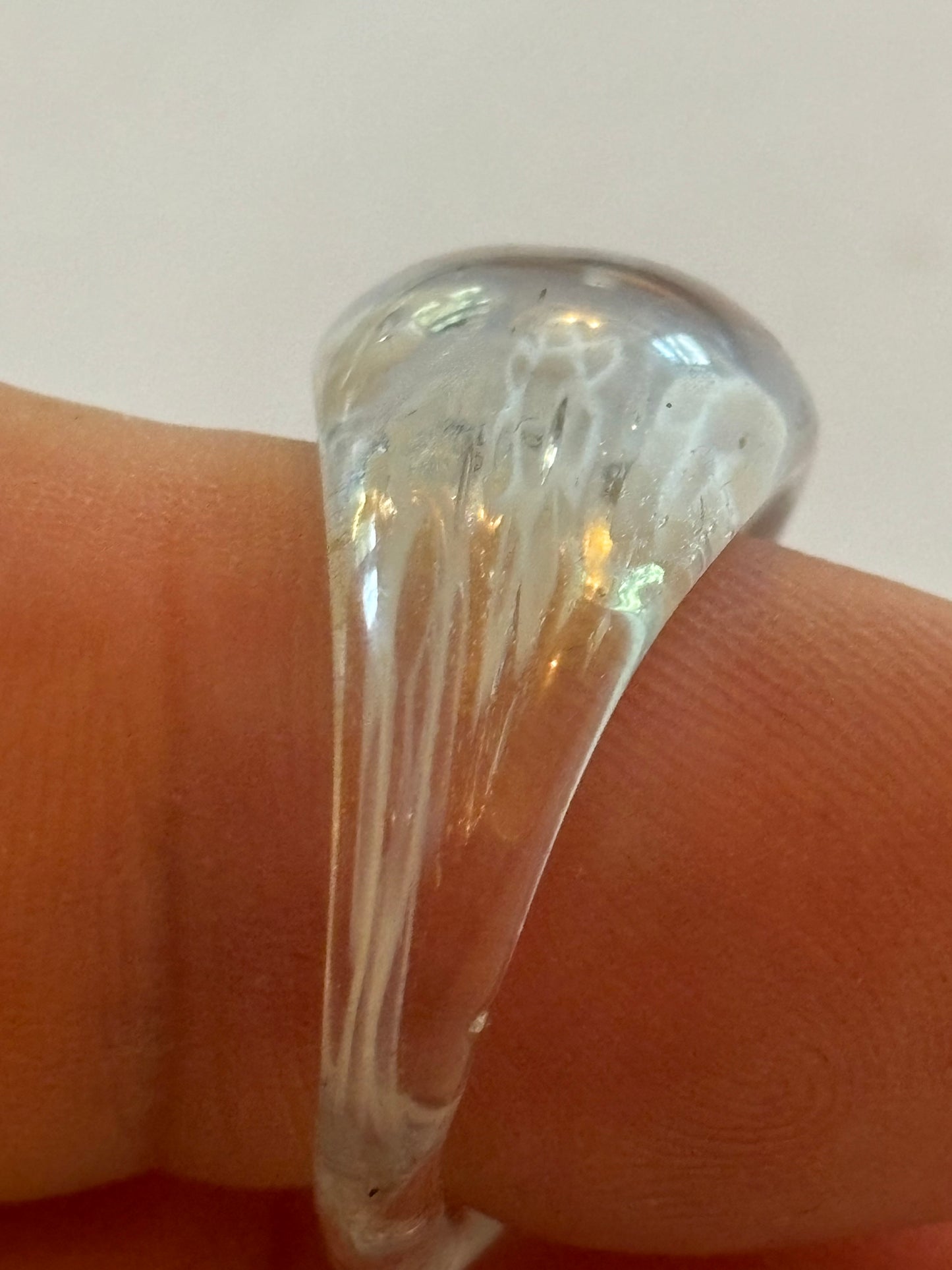 Clear resin ring with white streaks - Size P