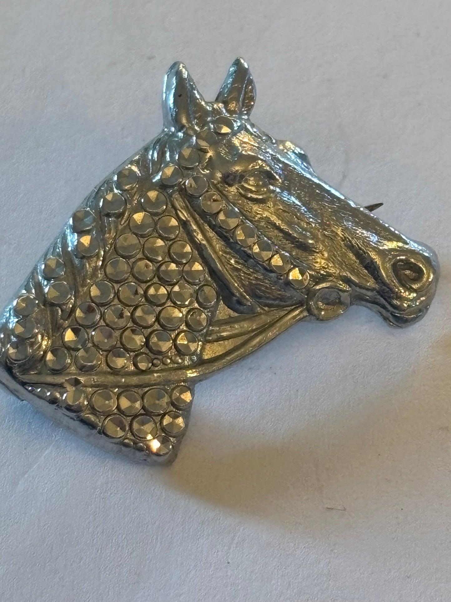 Silver horse head brooch