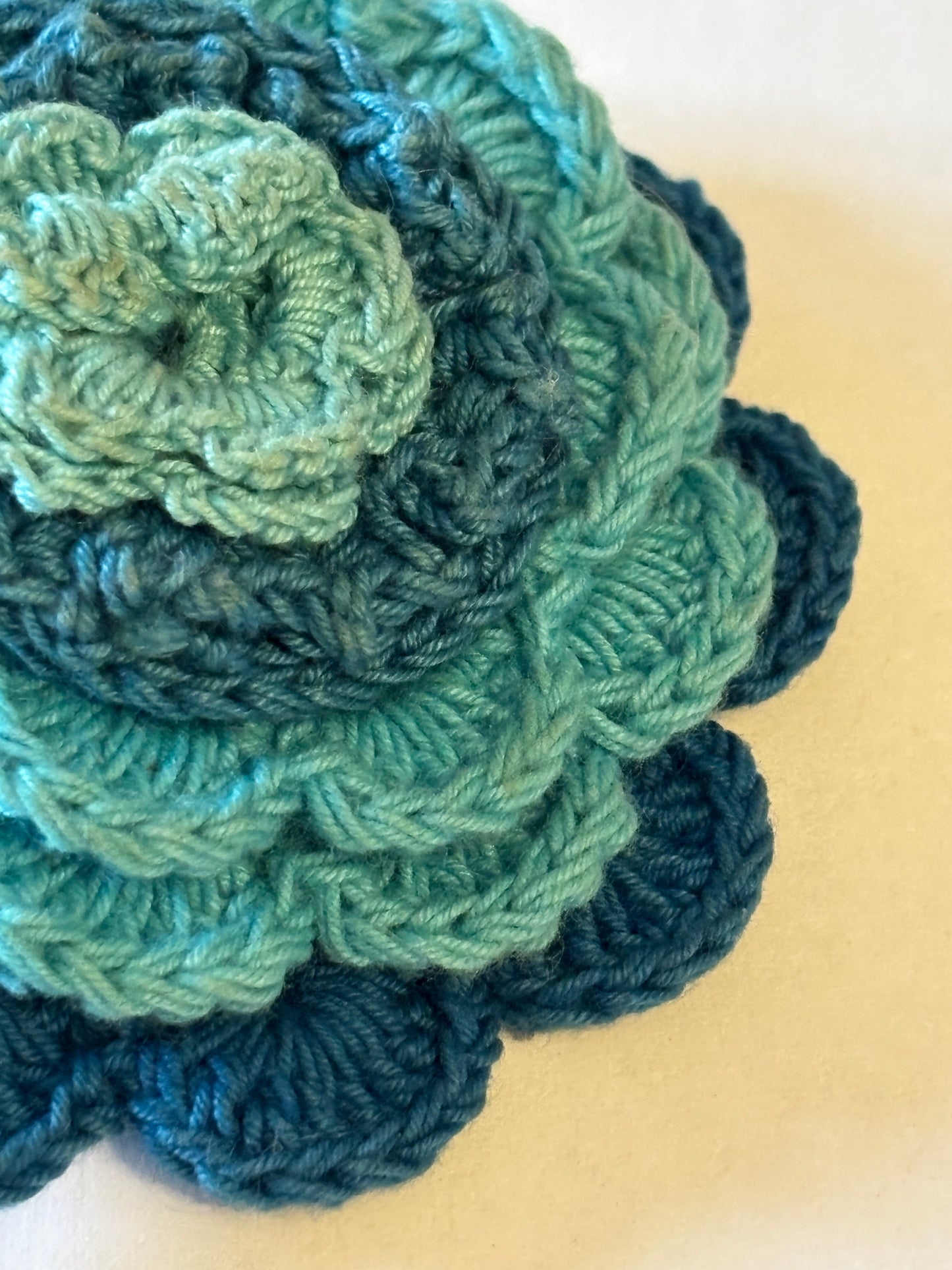 Blue multi layered woollen flower brooch