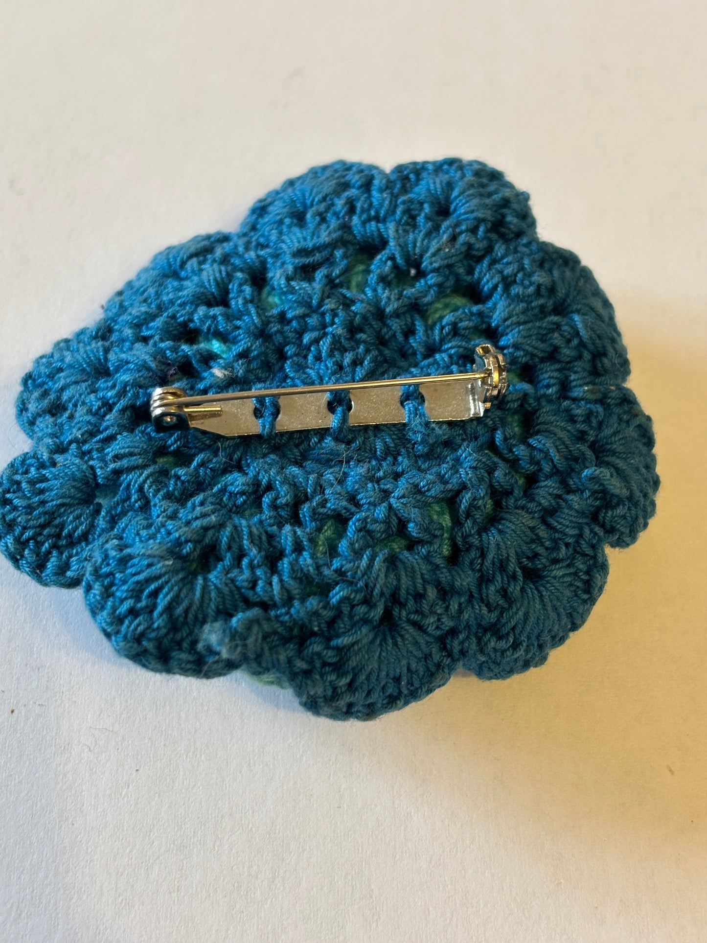 Blue multi layered woollen flower brooch