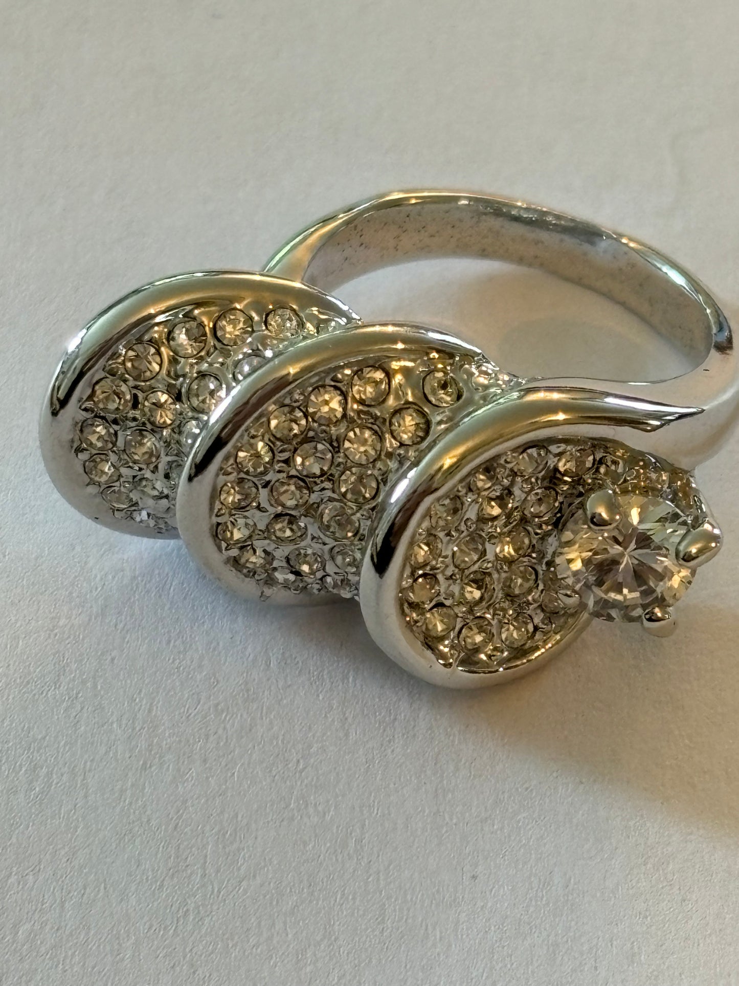 Silver triple loop diamante ring - Size M