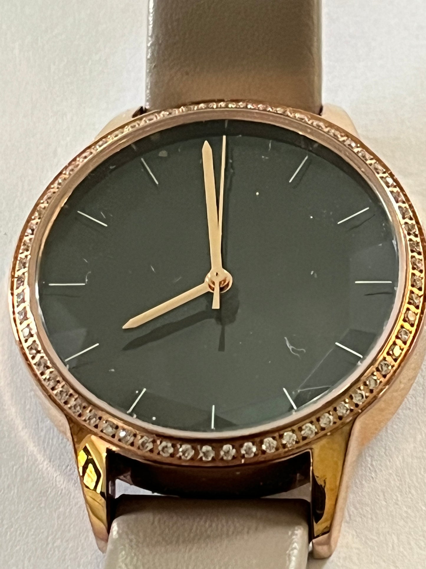 DMQ Thick Grey Rose Gold Jewelled Watch - Untested