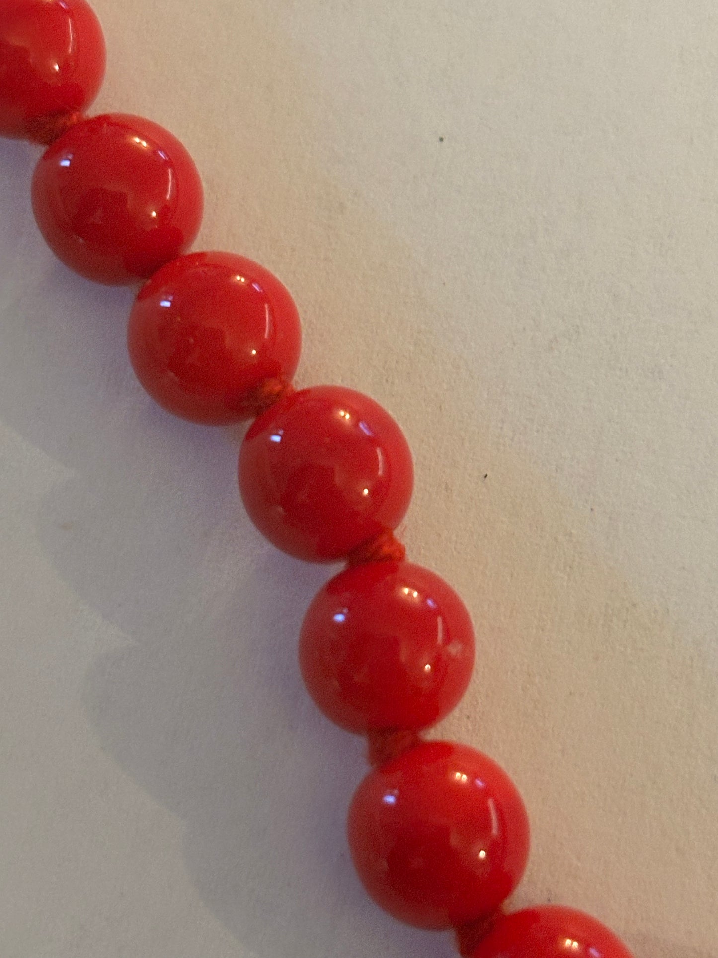 Bright Red Bead Necklace with Button Clasp