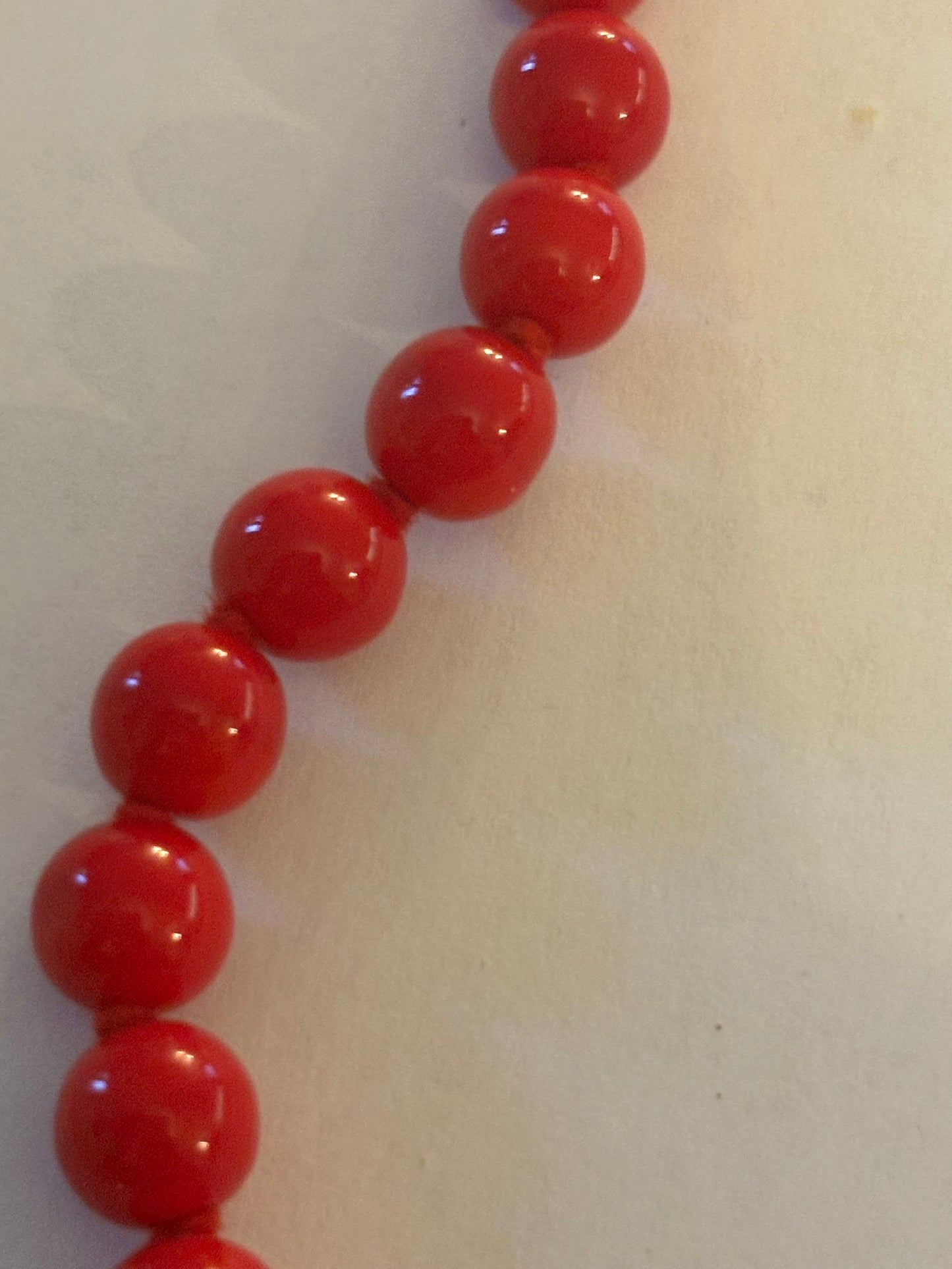 Bright Red Bead Necklace with Button Clasp