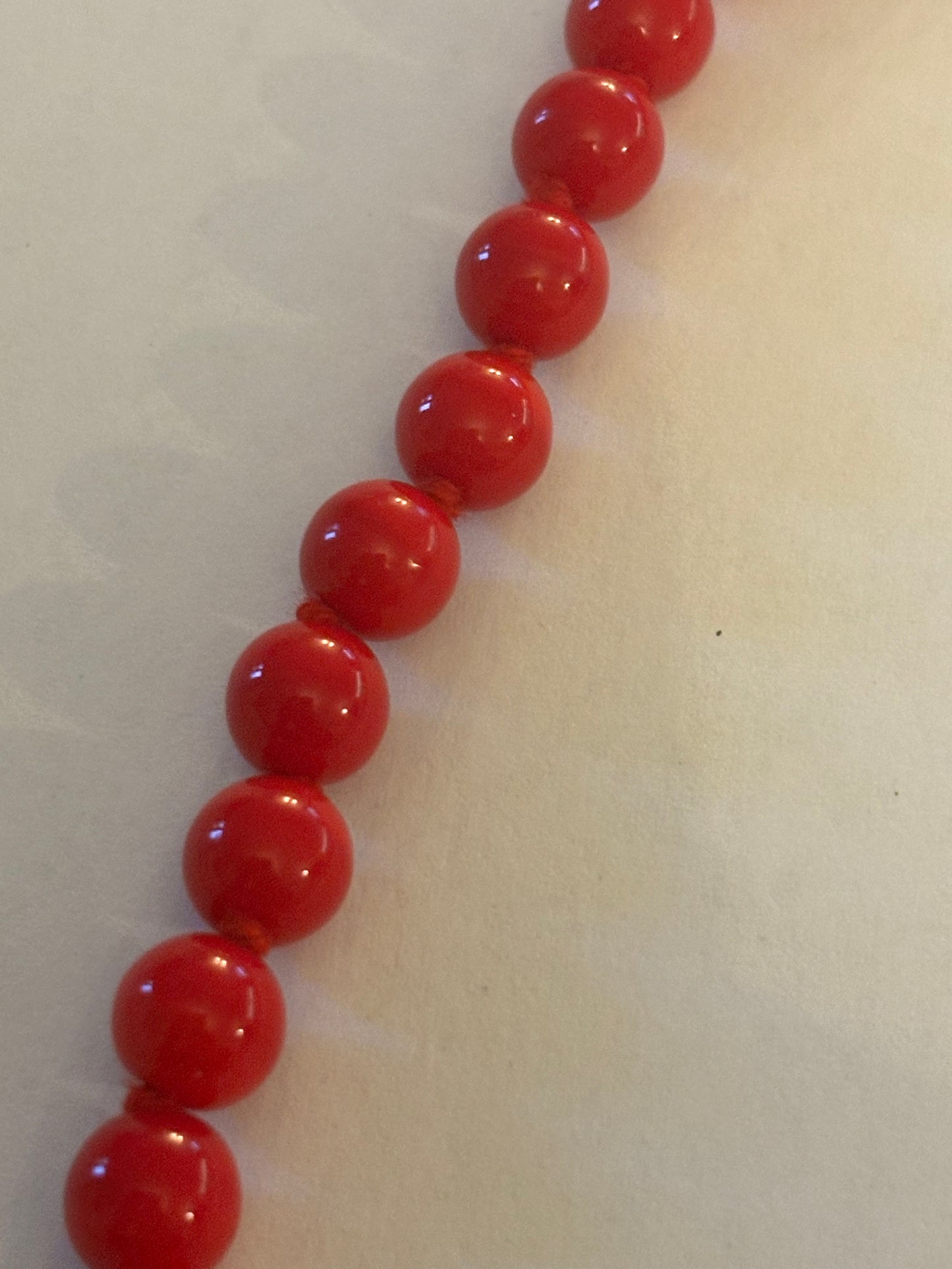 Bright Red Bead Necklace with Button Clasp