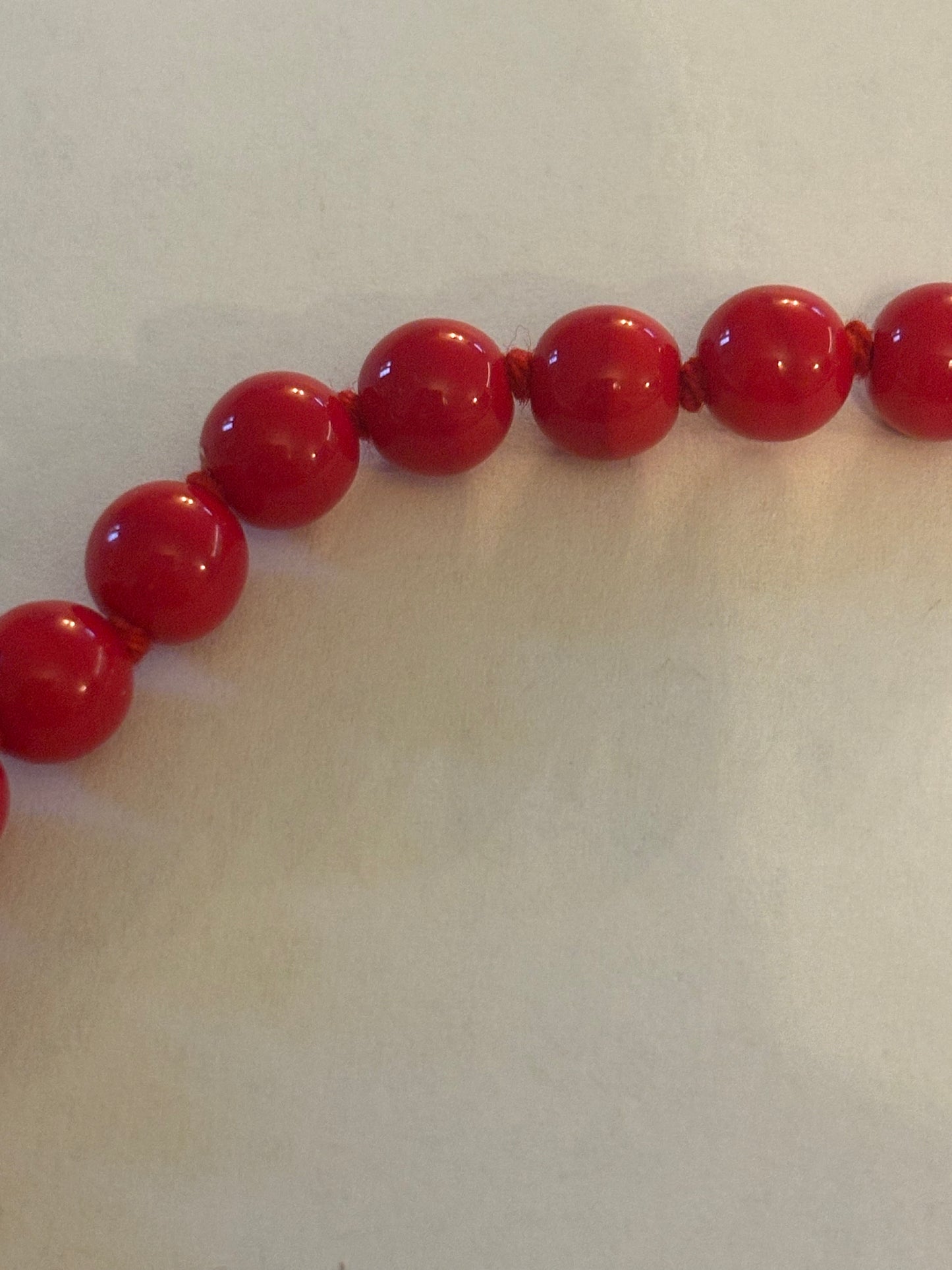 Bright Red Bead Necklace with Button Clasp