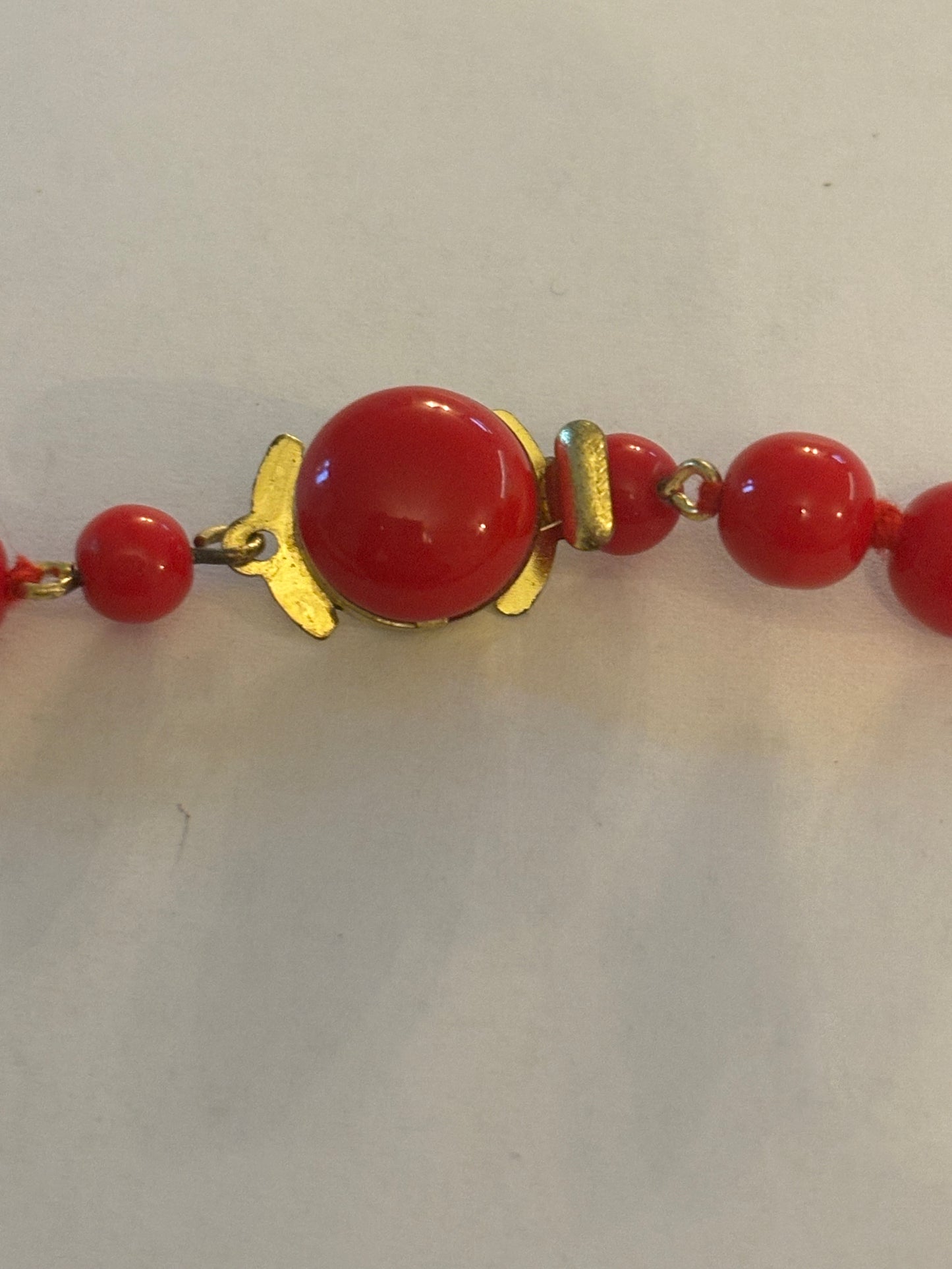 Bright Red Bead Necklace with Button Clasp