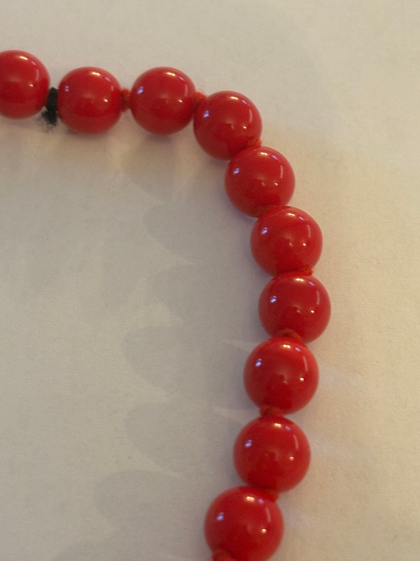 Bright Red Bead Necklace with Button Clasp