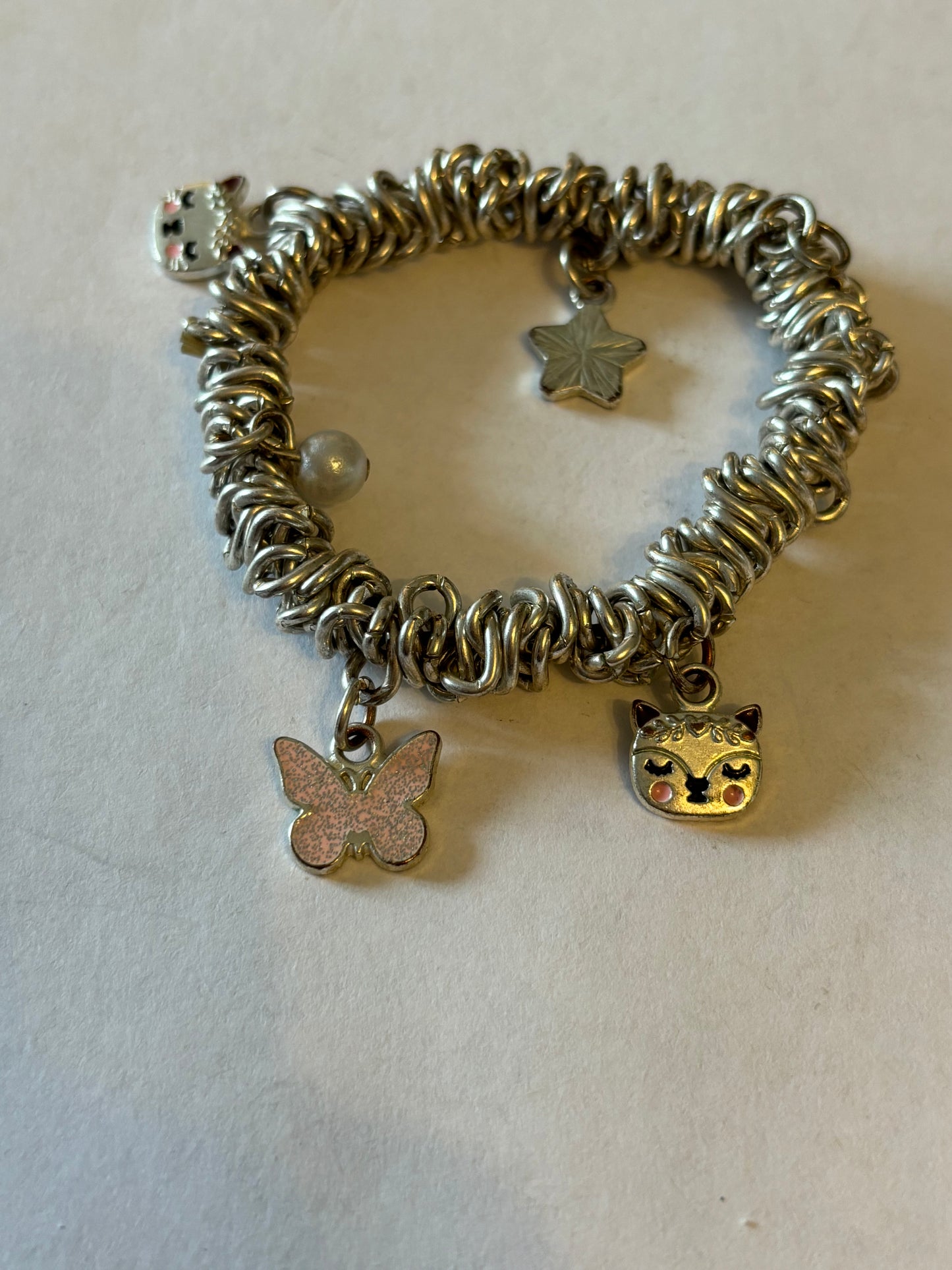 Kitty Silver Rings Charm Bracelet