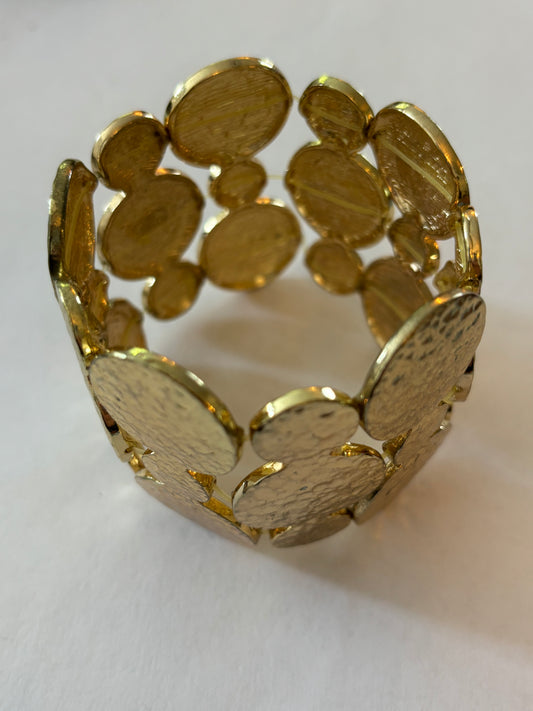 Heavy linked gold discs stretch bracelet