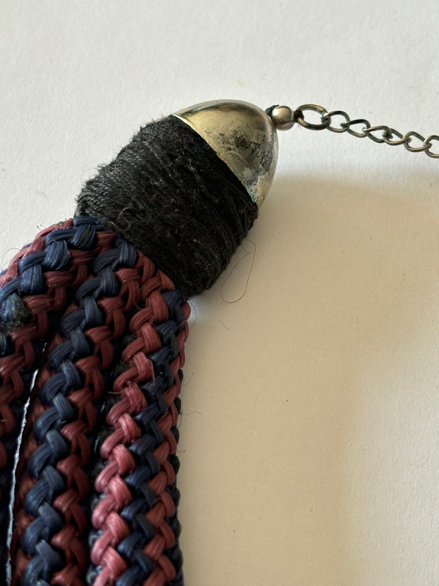 Triple thick burgundy and black necklace with gold textured rings