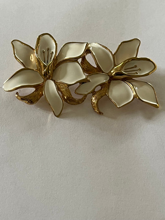 Large Gold Metal Double Flower Brooch - Moritz