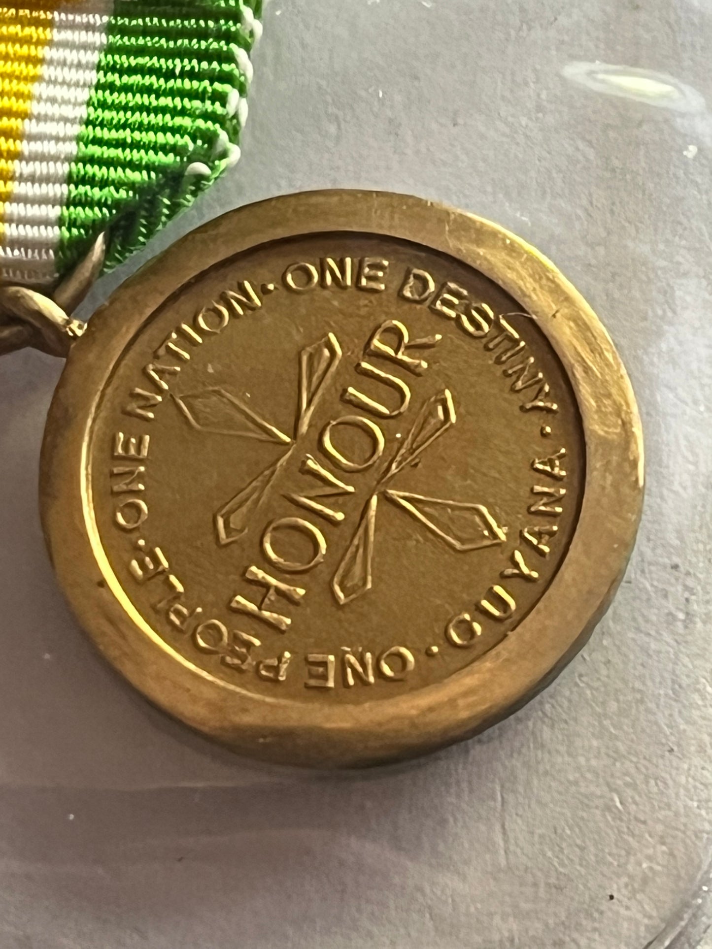 Guyana miniature Cacique's Crown of Honour medal with ribbon