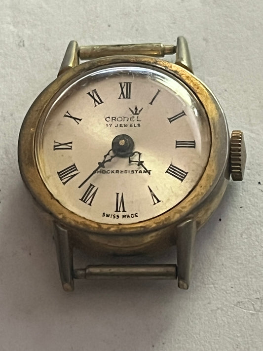 Cronel small gold ladies manual watch - No strap working but untested