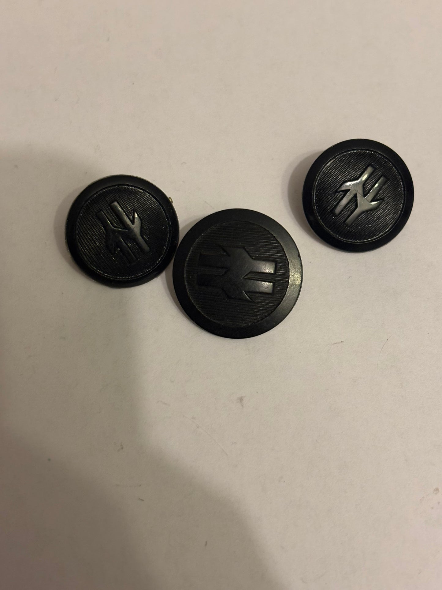 3x black nylon British Rail logo buttons