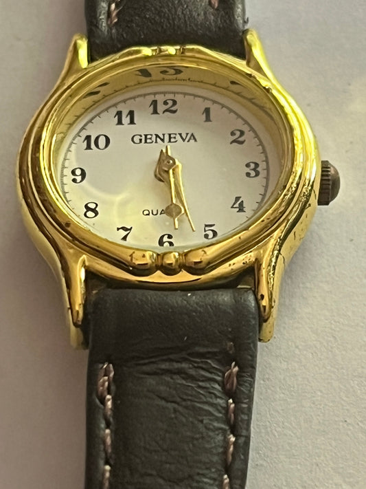 Geneva Black and Gold Ladies Wristwatch - Untested