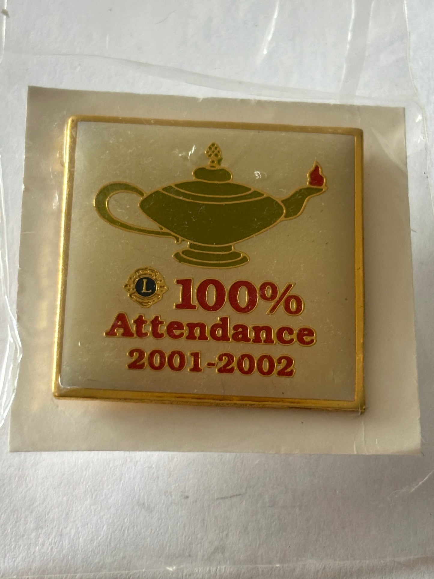 Lions Club 100% Attendance for 2001-2002 Pin Badge